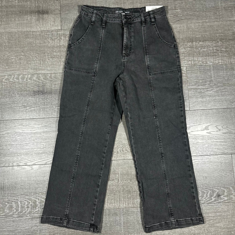 On 34th Utility Jean Women 10 Washed Black NWT High Rise Wide Leg Seam Front